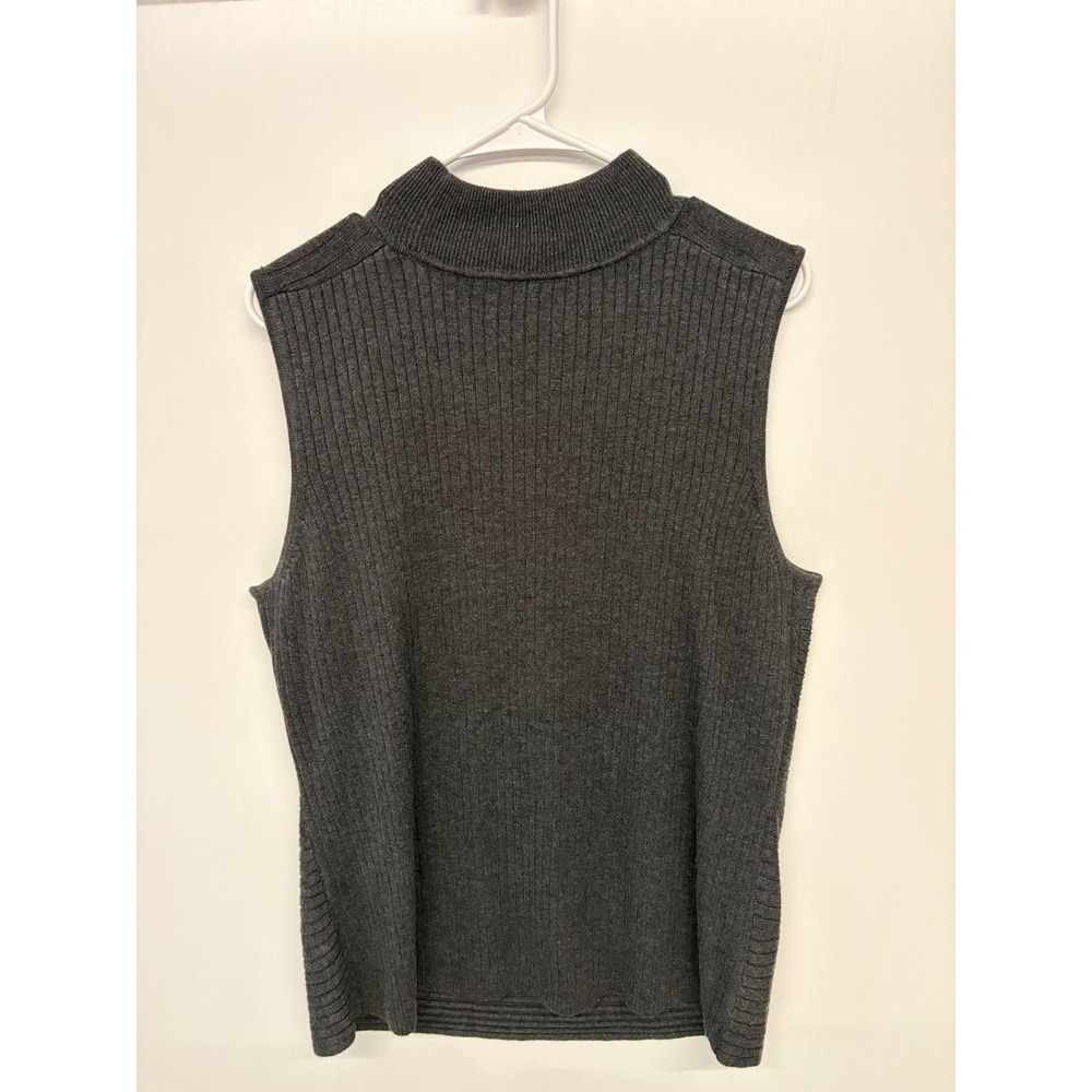 Dana Buchman Sweater Vest Women XL Grey Ribbed Mock Neck Dark Academia